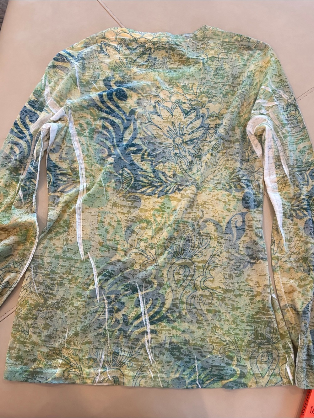 Prana XL Green and Blue Floral-Print Long Sleeve Tee Shirt - Picture 9 of 14